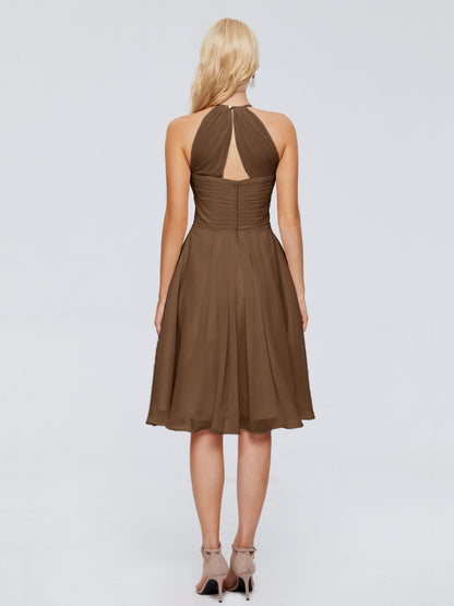 Molly Halter Knee Length Chiffon Bridesmaid Dresses With Pockets
