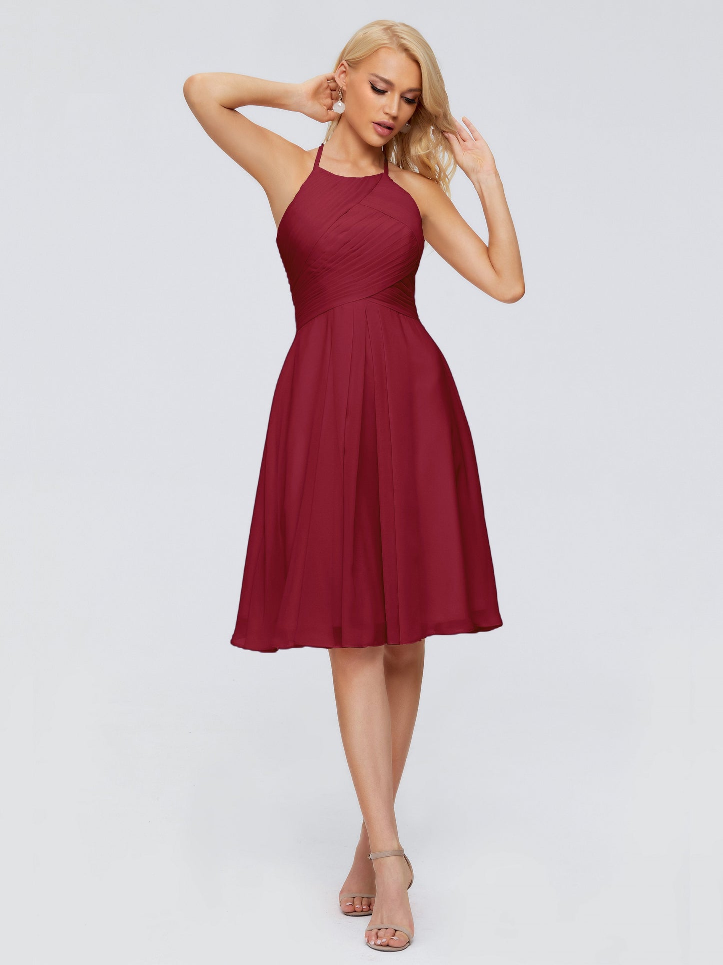 Molly Halter Knee Length Chiffon Bridesmaid Dresses With Pockets