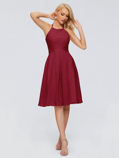Molly Halter Knee Length Chiffon Bridesmaid Dresses With Pockets
