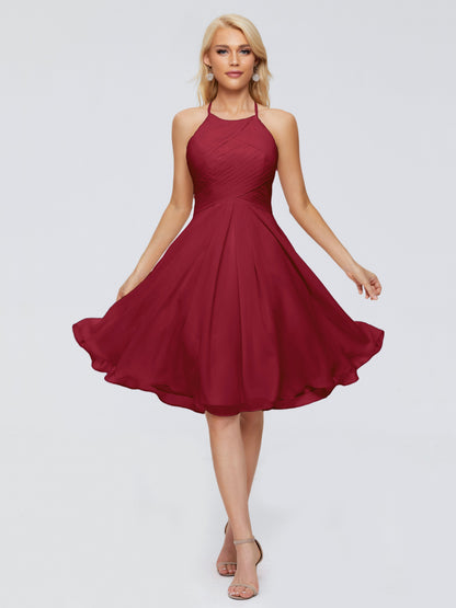 Molly Halter Knee Length Chiffon Bridesmaid Dresses With Pockets