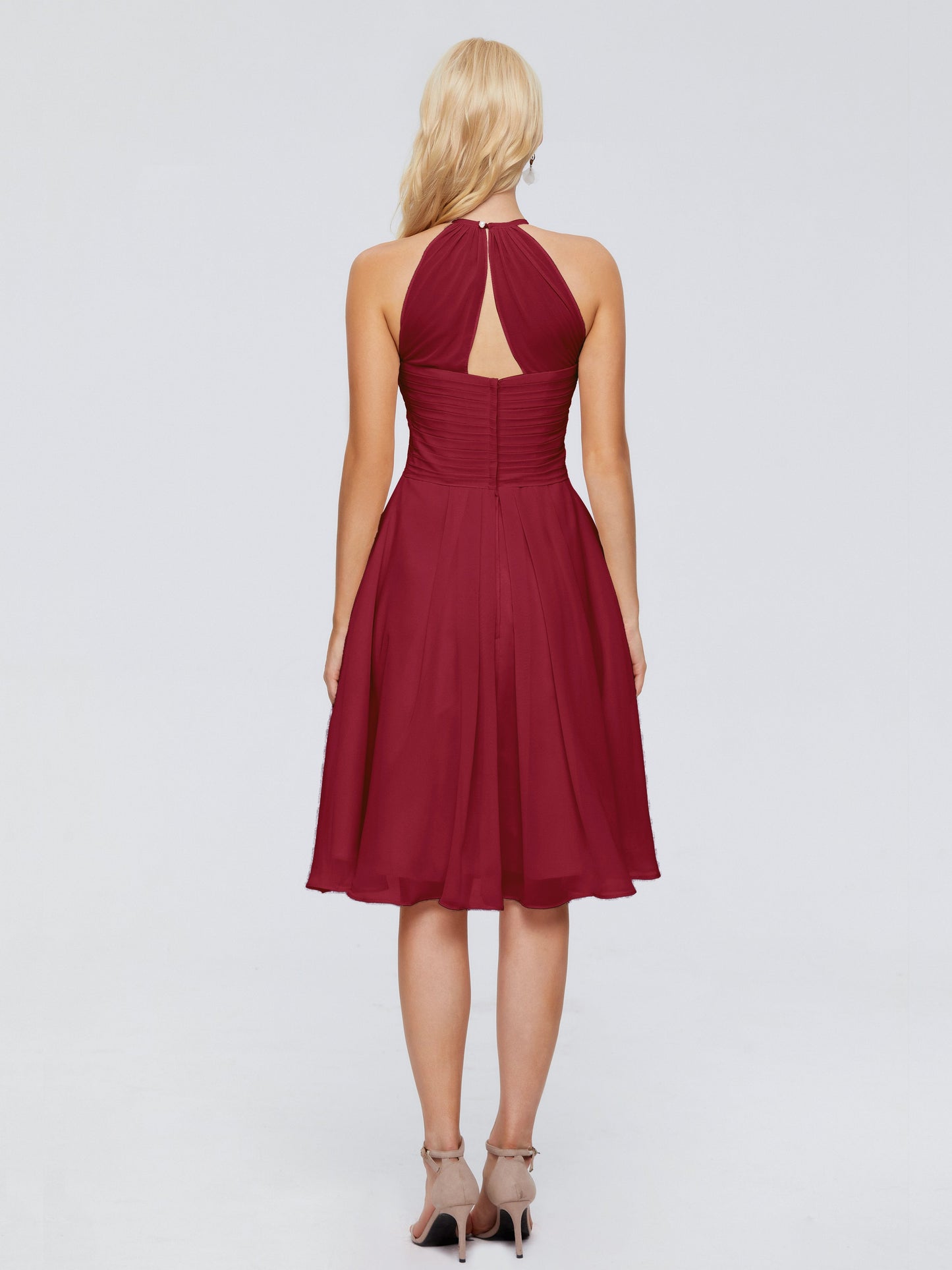 Molly Halter Knee Length Chiffon Bridesmaid Dresses With Pockets