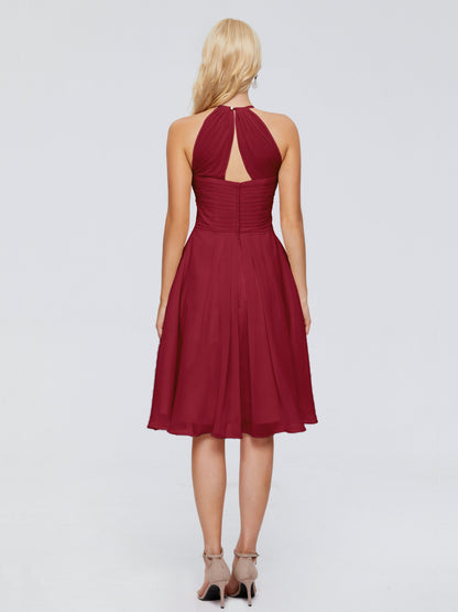 Molly Halter Knee Length Chiffon Bridesmaid Dresses With Pockets