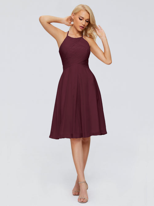 Molly Halter Knee Length Chiffon Bridesmaid Dresses With Pockets