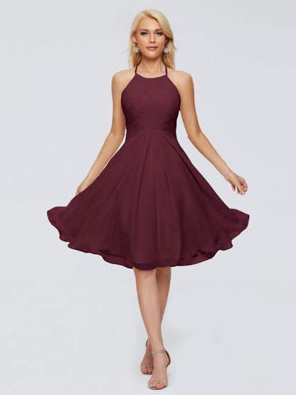 Molly Halter Knee Length Chiffon Bridesmaid Dresses With Pockets