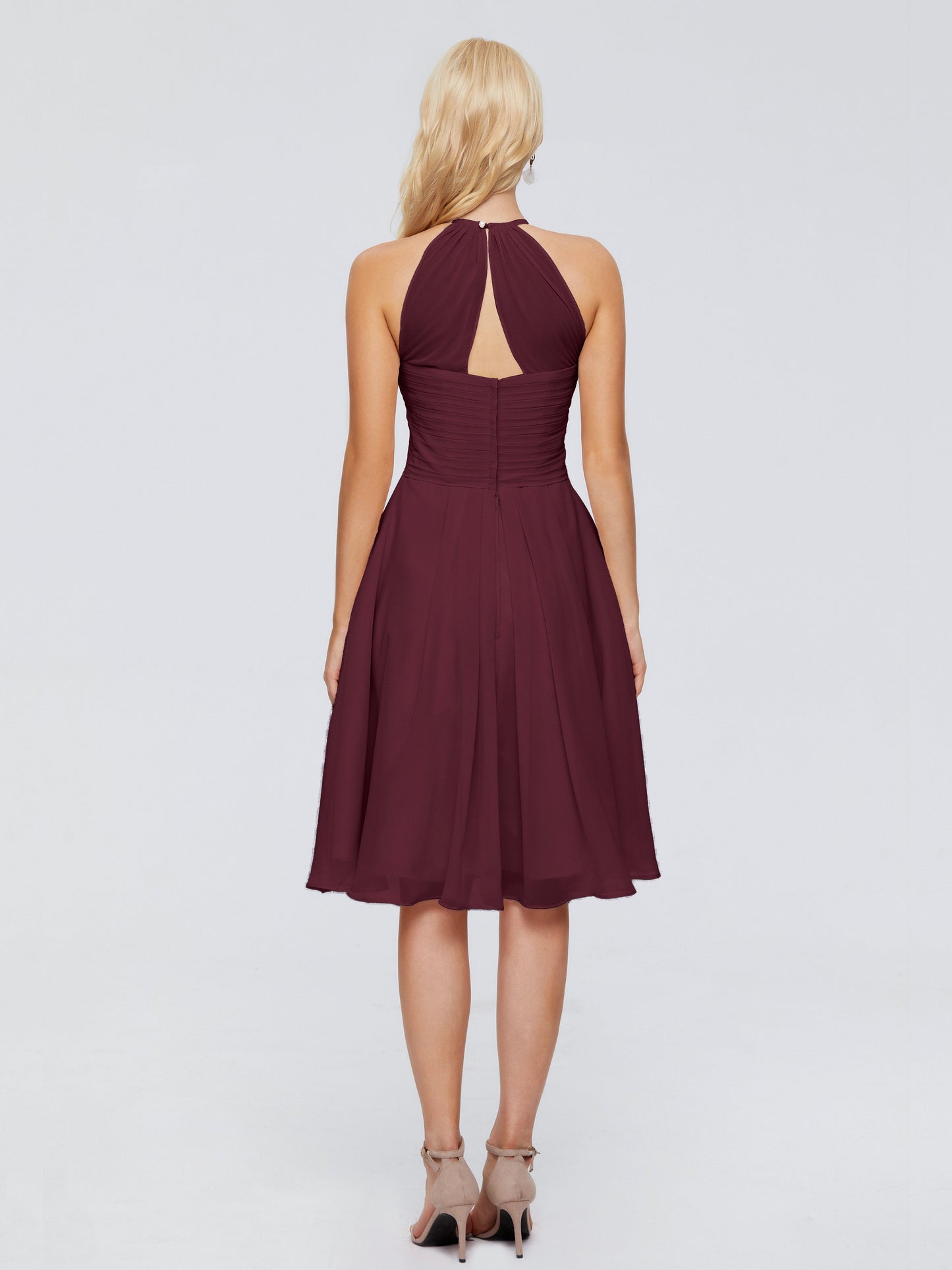Molly Halter Knee Length Chiffon Bridesmaid Dresses With Pockets