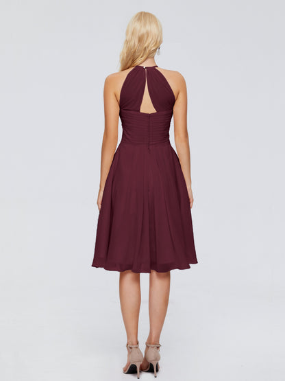 Molly Halter Knee Length Chiffon Bridesmaid Dresses With Pockets
