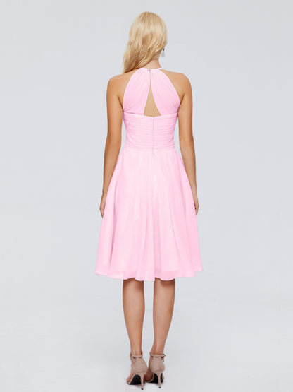 Molly Halter Knee Length Chiffon Bridesmaid Dresses With Pockets