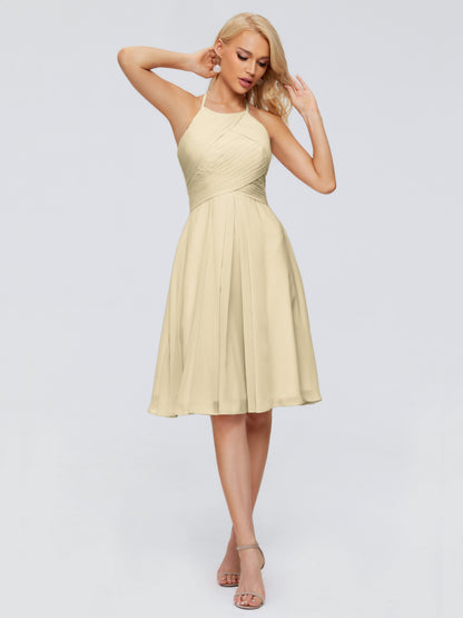 Molly Halter Knee Length Chiffon Bridesmaid Dresses With Pockets