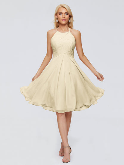 Molly Halter Knee Length Chiffon Bridesmaid Dresses With Pockets