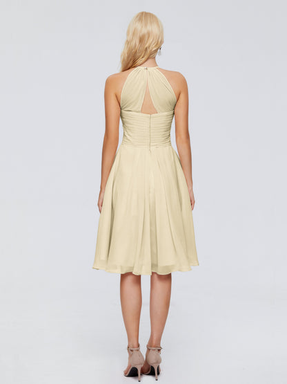 Molly Halter Knee Length Chiffon Bridesmaid Dresses With Pockets