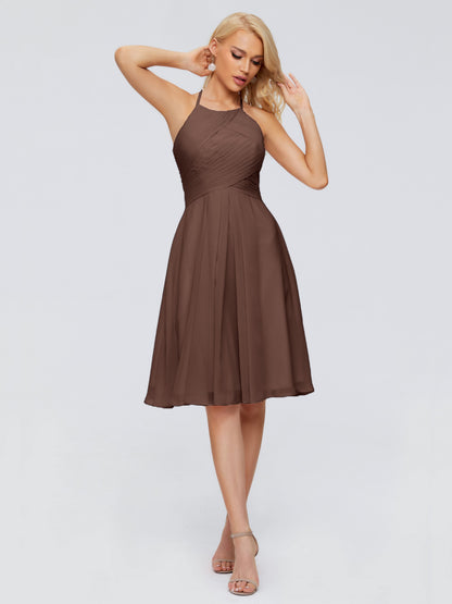 Molly Halter Knee Length Chiffon Bridesmaid Dresses With Pockets