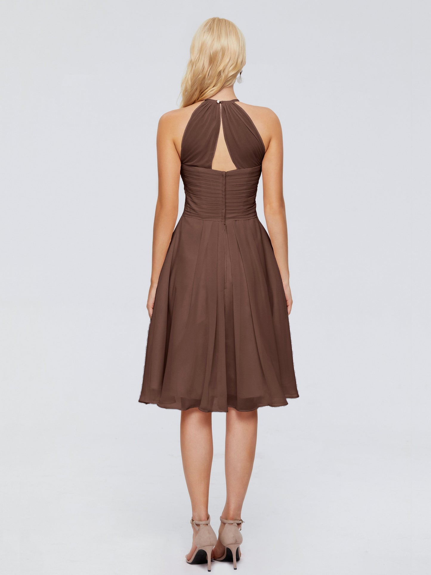 Molly Halter Knee Length Chiffon Bridesmaid Dresses With Pockets
