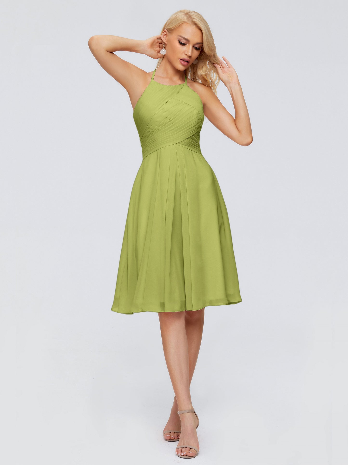 Molly Halter Knee Length Chiffon Bridesmaid Dresses With Pockets