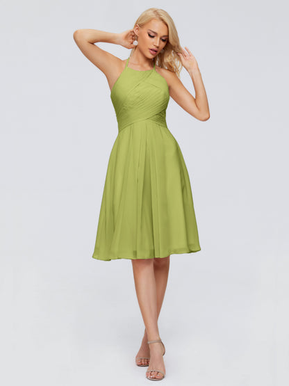 Molly Halter Knee Length Chiffon Bridesmaid Dresses With Pockets