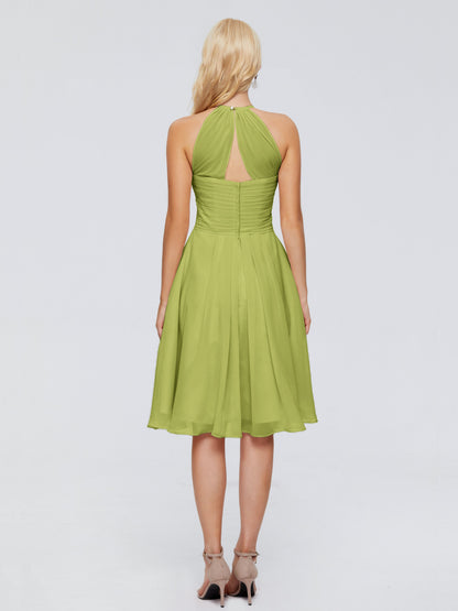Molly Halter Knee Length Chiffon Bridesmaid Dresses With Pockets