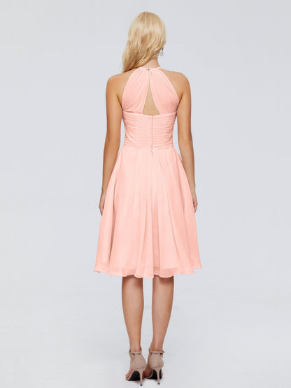 Molly Halter Knee Length Chiffon Bridesmaid Dresses With Pockets