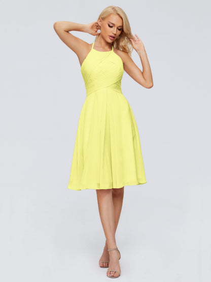 Molly Halter Knee Length Chiffon Bridesmaid Dresses With Pockets