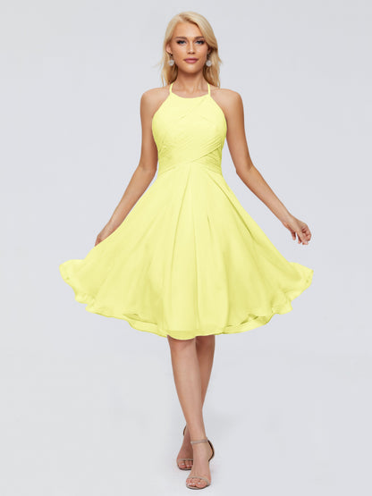 Molly Halter Knee Length Chiffon Bridesmaid Dresses With Pockets
