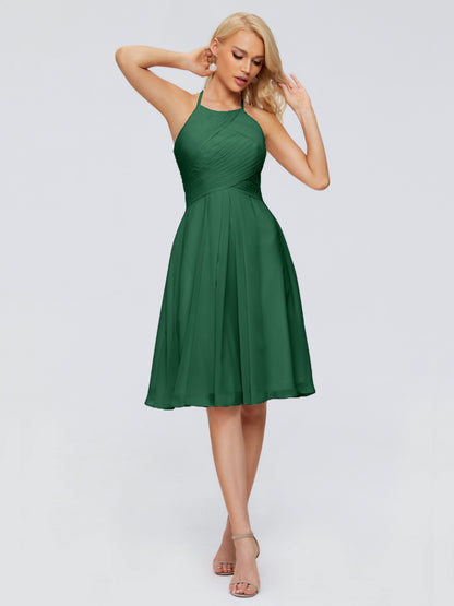 Molly Halter Knee Length Chiffon Bridesmaid Dresses With Pockets