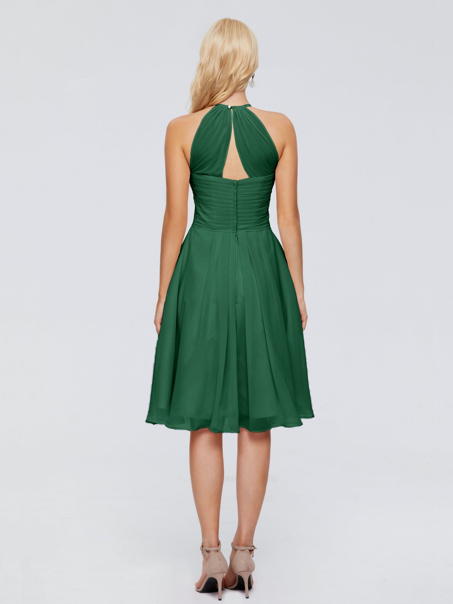 Molly Halter Knee Length Chiffon Bridesmaid Dresses With Pockets