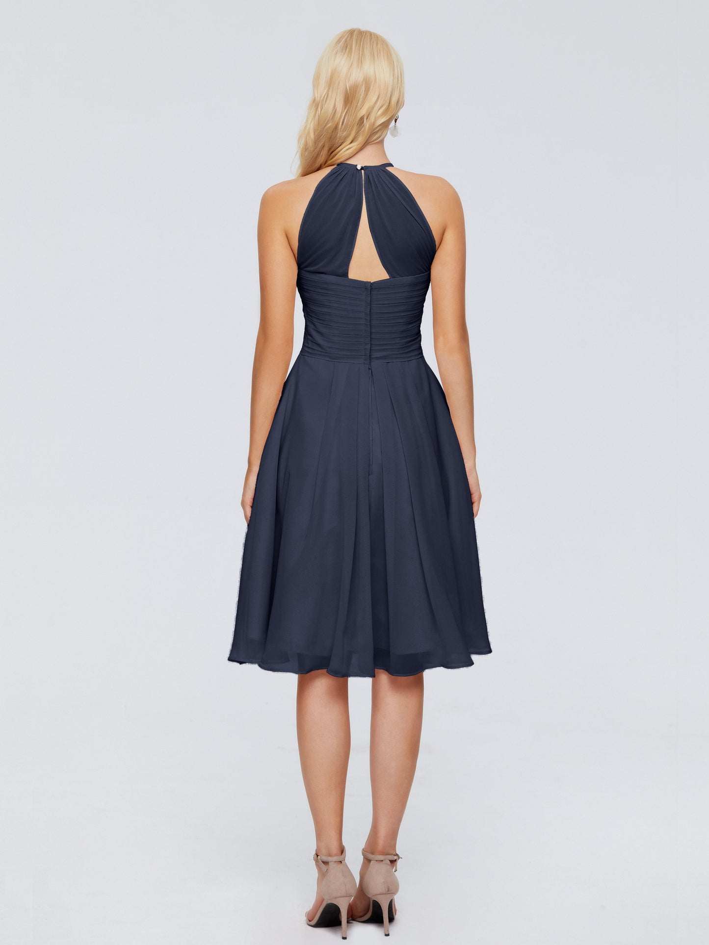 Molly Halter Knee Length Chiffon Bridesmaid Dresses With Pockets