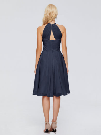 Molly Halter Knee Length Chiffon Bridesmaid Dresses With Pockets
