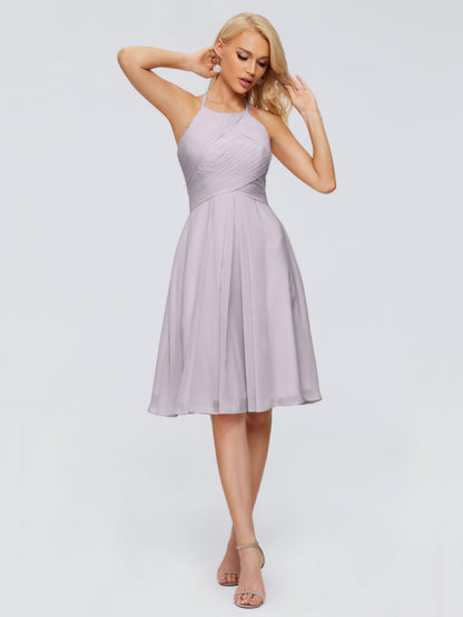 Molly Halter Knee Length Chiffon Bridesmaid Dresses With Pockets