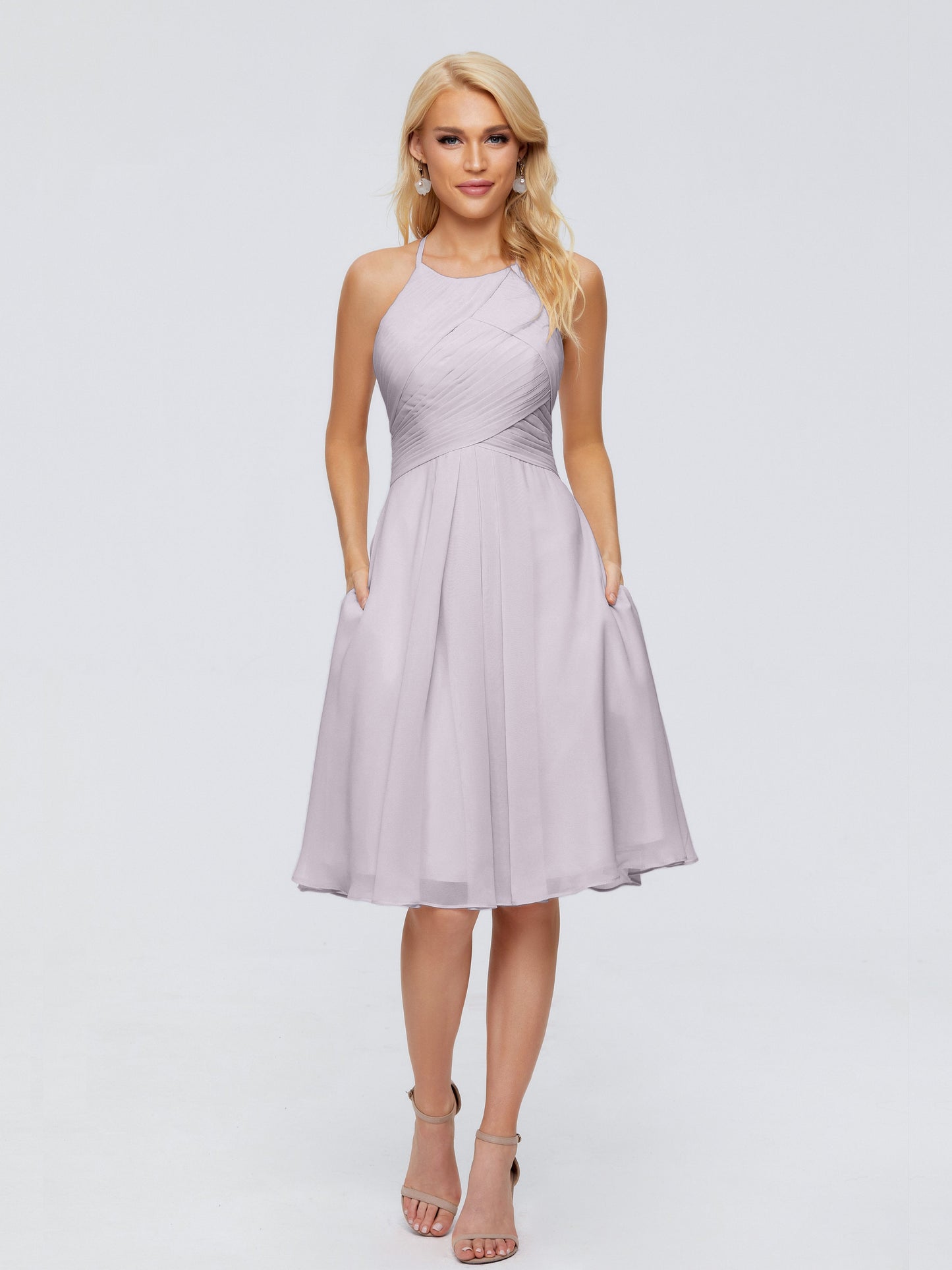 Molly Halter Knee Length Chiffon Bridesmaid Dresses With Pockets