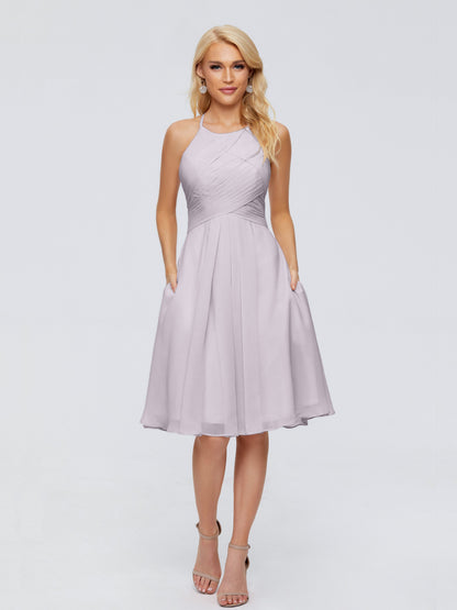 Molly Halter Knee Length Chiffon Bridesmaid Dresses With Pockets