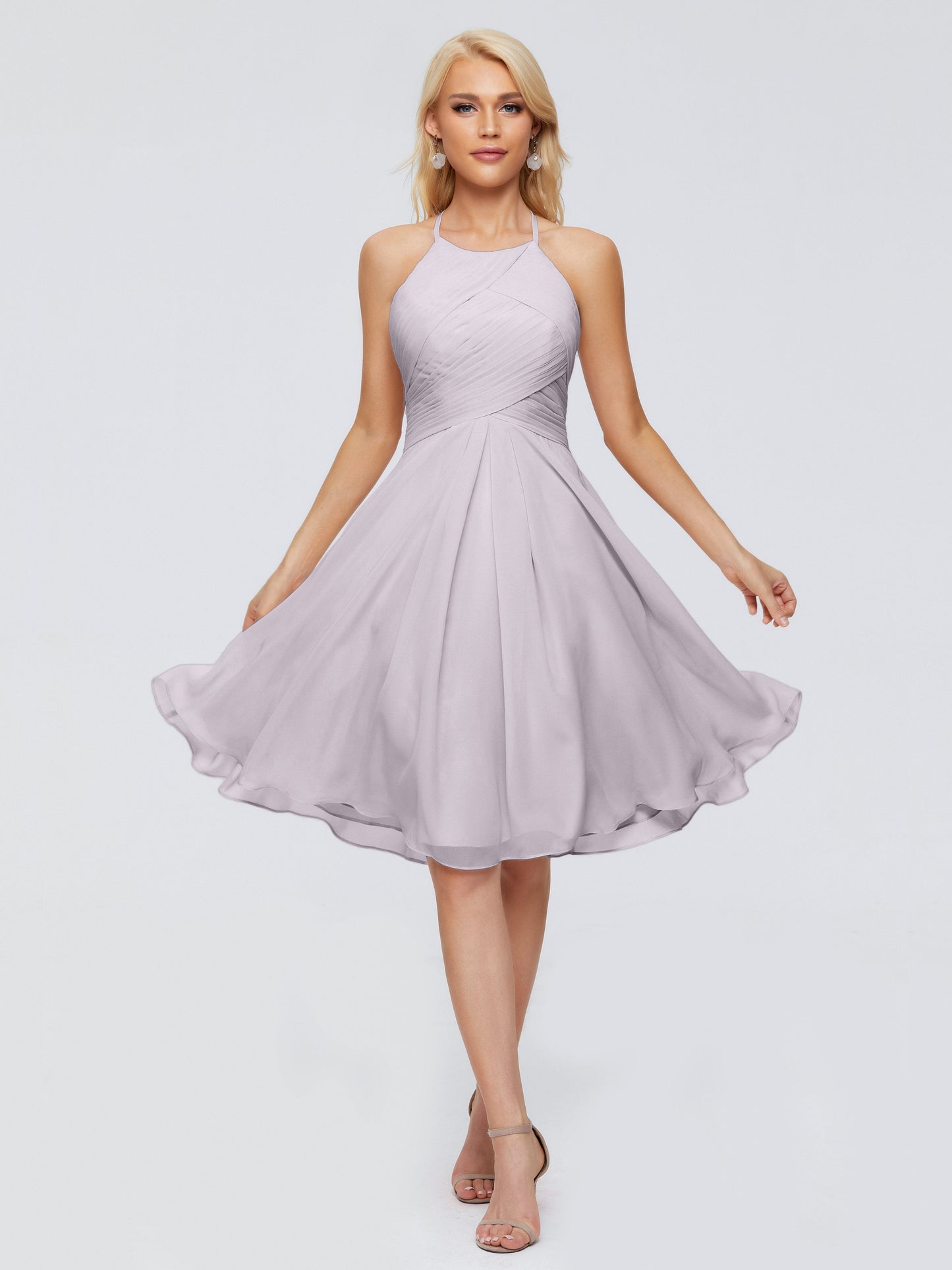 Molly Halter Knee Length Chiffon Bridesmaid Dresses With Pockets