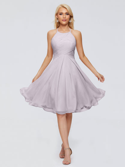 Molly Halter Knee Length Chiffon Bridesmaid Dresses With Pockets