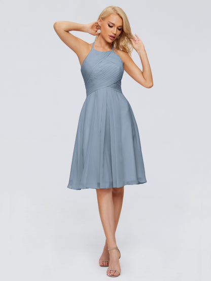 Molly Halter Knee Length Chiffon Bridesmaid Dresses With Pockets
