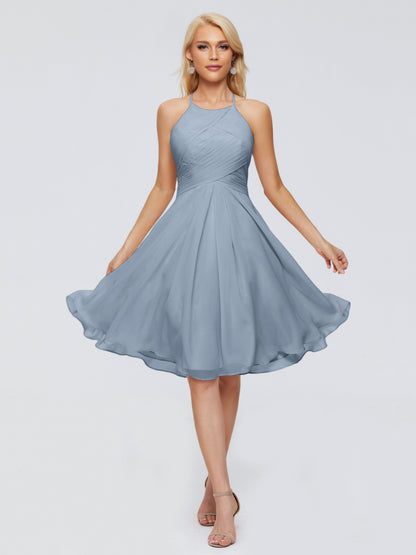 Molly Halter Knee Length Chiffon Bridesmaid Dresses With Pockets
