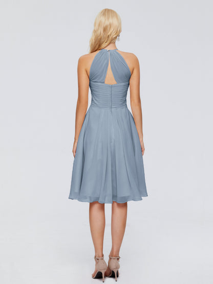 Molly Halter Knee Length Chiffon Bridesmaid Dresses With Pockets