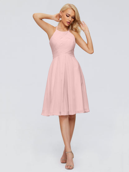 Molly Halter Knee Length Chiffon Bridesmaid Dresses With Pockets