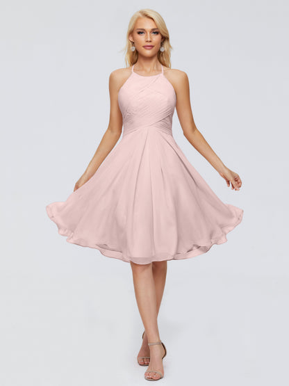 Molly Halter Knee Length Chiffon Bridesmaid Dresses With Pockets
