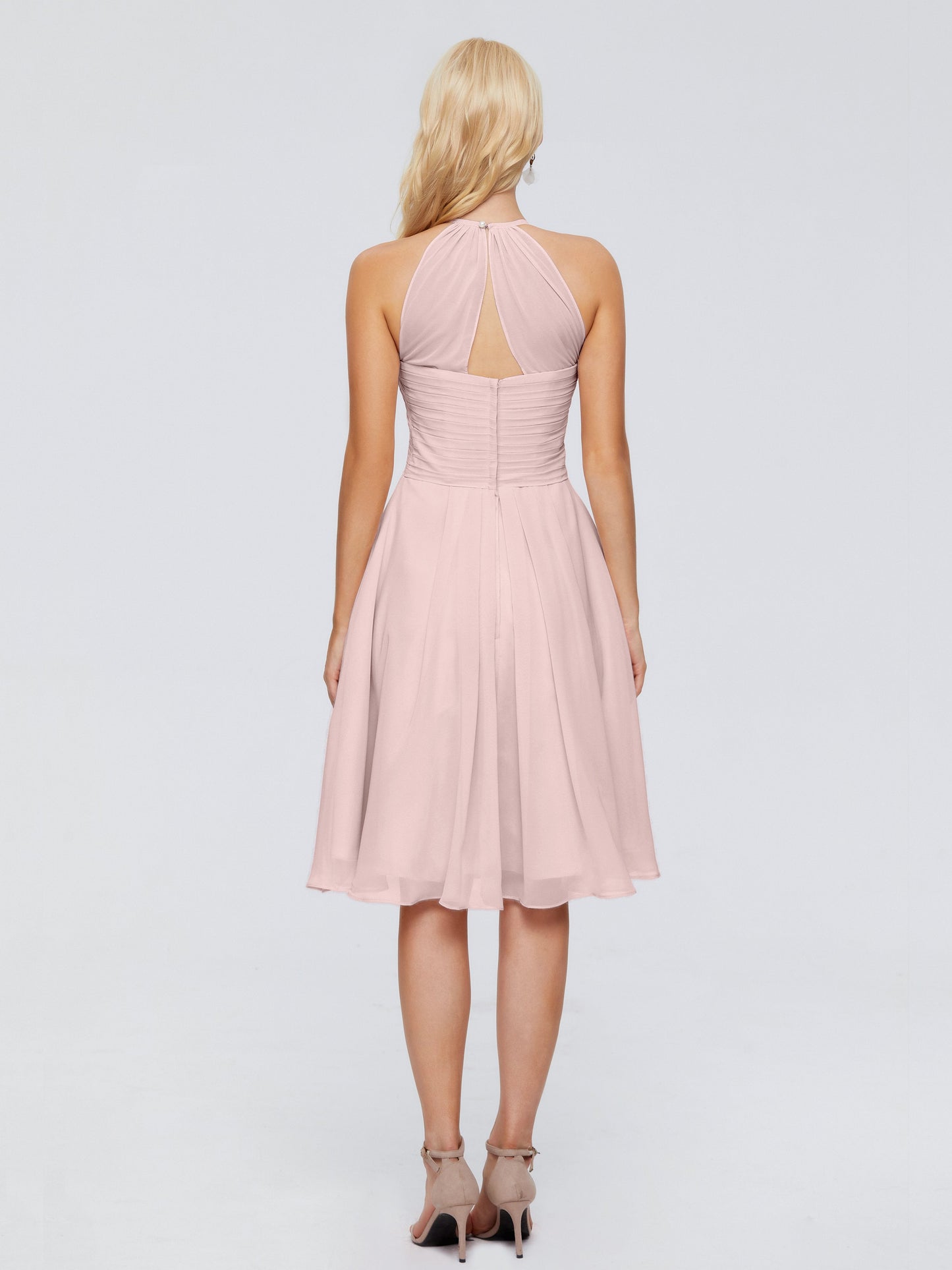 Molly Halter Knee Length Chiffon Bridesmaid Dresses With Pockets