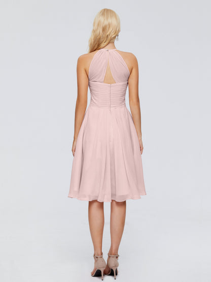 Molly Halter Knee Length Chiffon Bridesmaid Dresses With Pockets