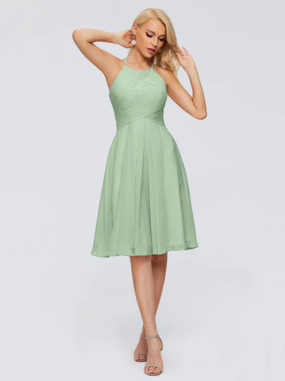 Molly Halter Knee Length Chiffon Bridesmaid Dresses With Pockets