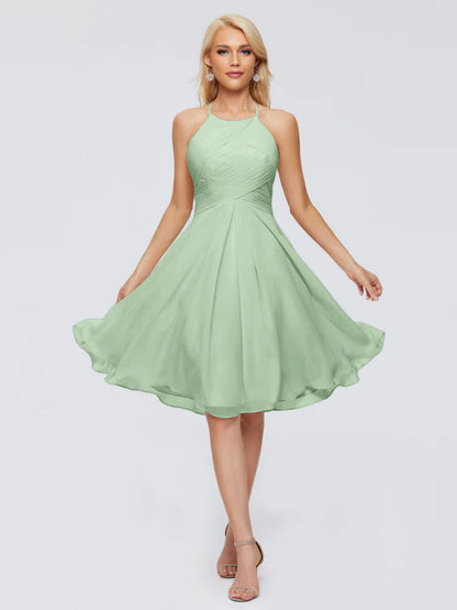 Molly Halter Knee Length Chiffon Bridesmaid Dresses With Pockets
