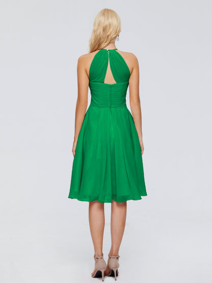 Molly Halter Knee Length Chiffon Bridesmaid Dresses With Pockets