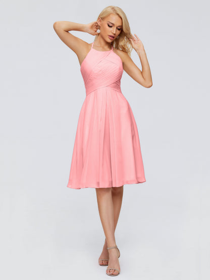 Molly Halter Knee Length Chiffon Bridesmaid Dresses With Pockets