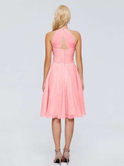 Molly Halter Knee Length Chiffon Bridesmaid Dresses With Pockets
