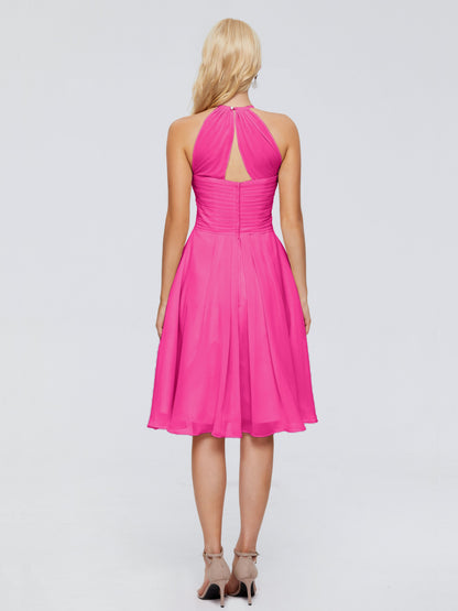 Molly Halter Knee Length Chiffon Bridesmaid Dresses With Pockets