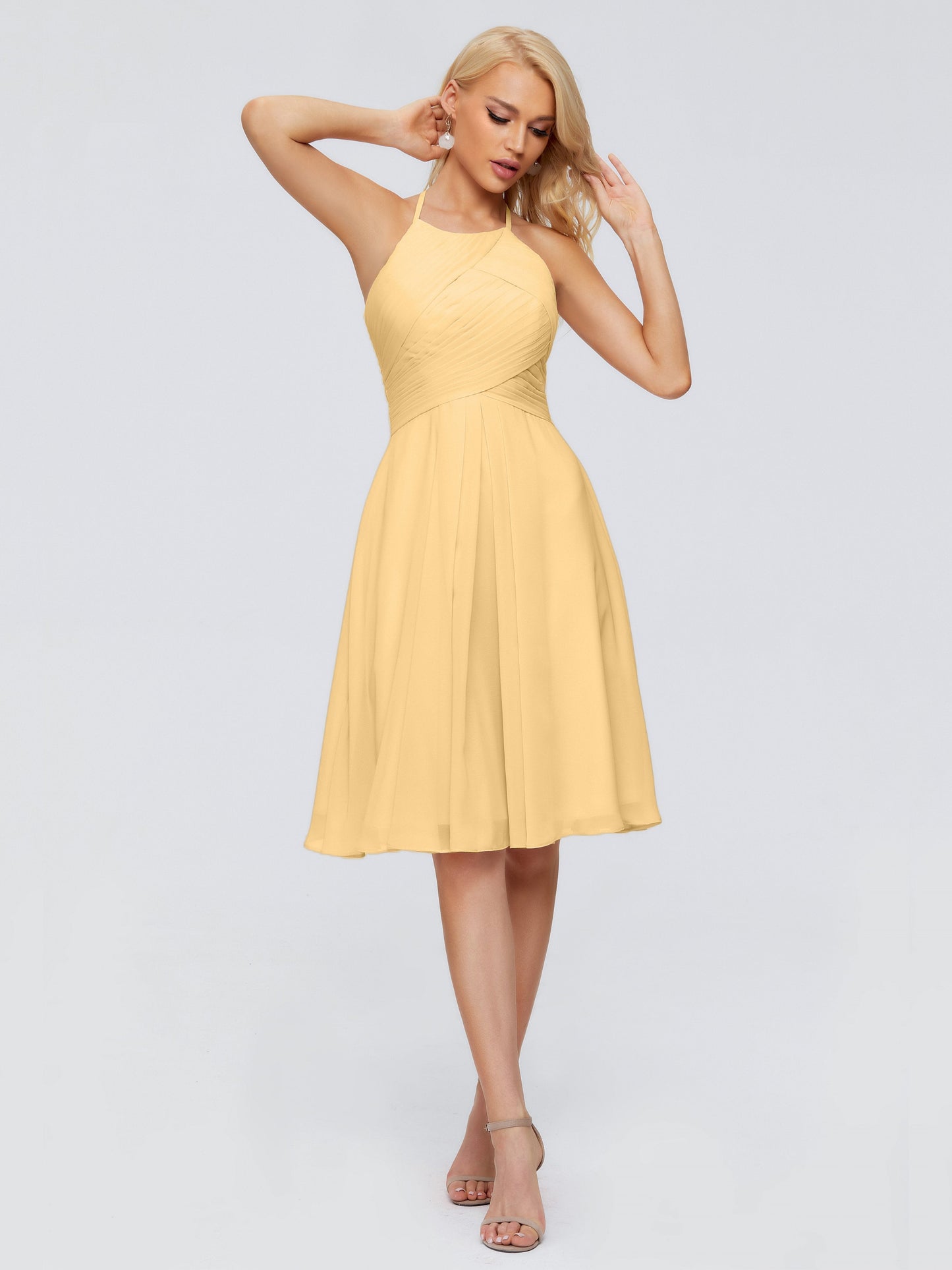 Molly Halter Knee Length Chiffon Bridesmaid Dresses With Pockets
