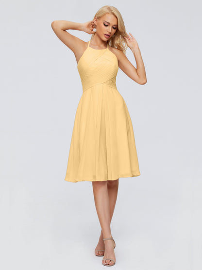 Molly Halter Knee Length Chiffon Bridesmaid Dresses With Pockets