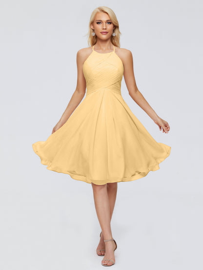 Molly Halter Knee Length Chiffon Bridesmaid Dresses With Pockets