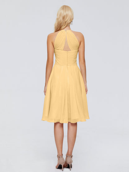 Molly Halter Knee Length Chiffon Bridesmaid Dresses With Pockets