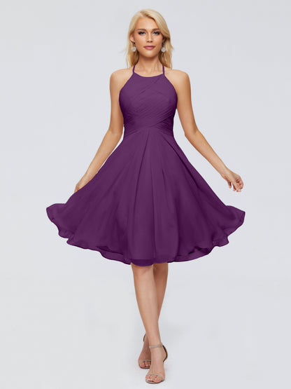 Molly Halter Knee Length Chiffon Bridesmaid Dresses With Pockets