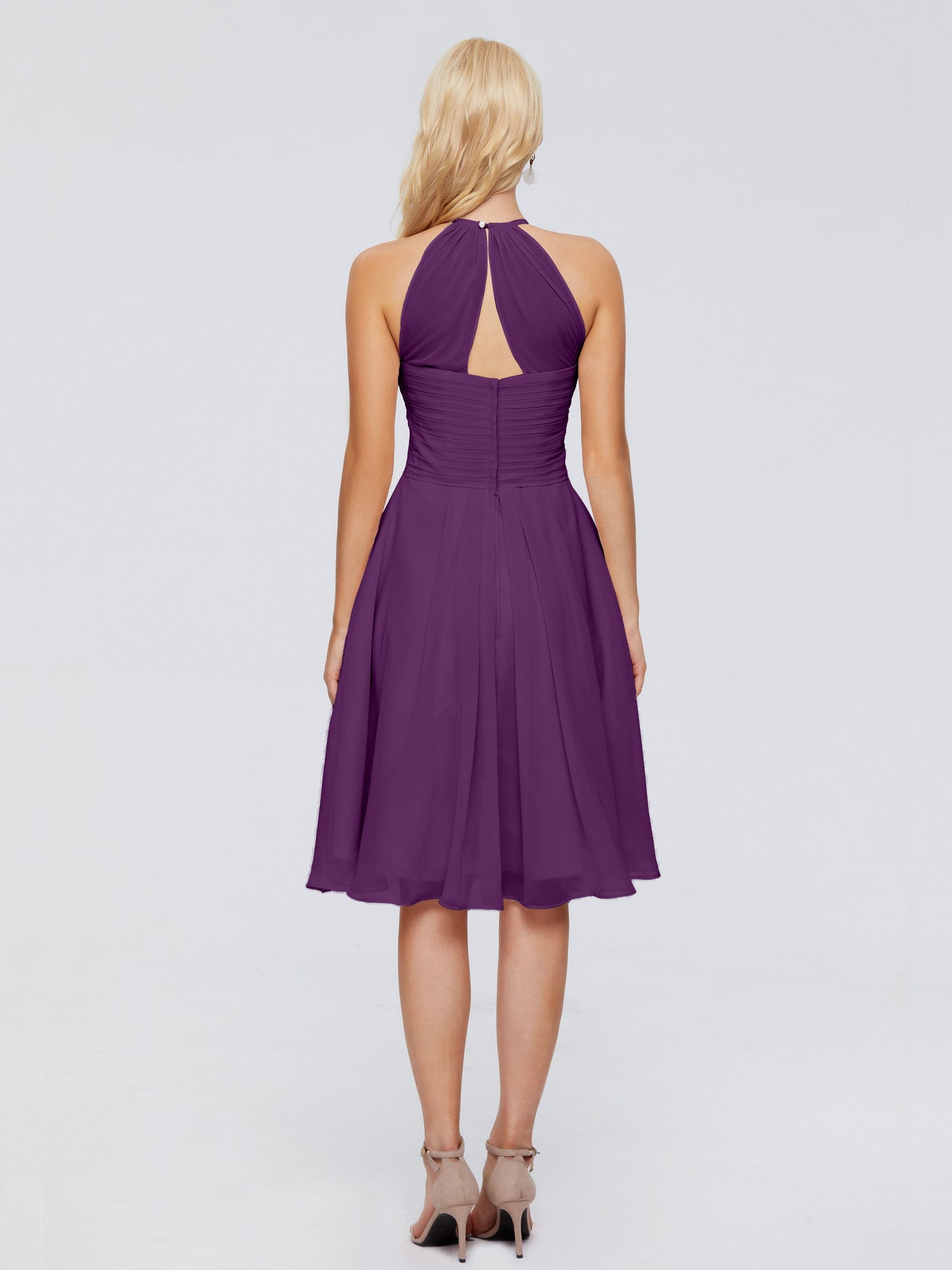 Molly Halter Knee Length Chiffon Bridesmaid Dresses With Pockets